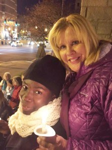 Sen. Unterman and a Vigil Attendee